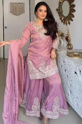 Pink Color Embroidery And Sequance Work Silk Blend Salwar Suit