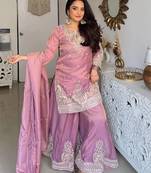 Pink Color Embroidery And Sequance Work Silk Blend Salwar Suit