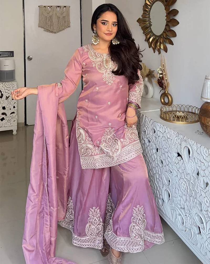 Pink Color Embroidery And Sequance Work Silk Blend Salwar Suit
