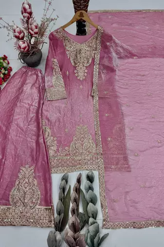 Pink Color Embroidery And Sequance Work Silk Blend Salwar Suit