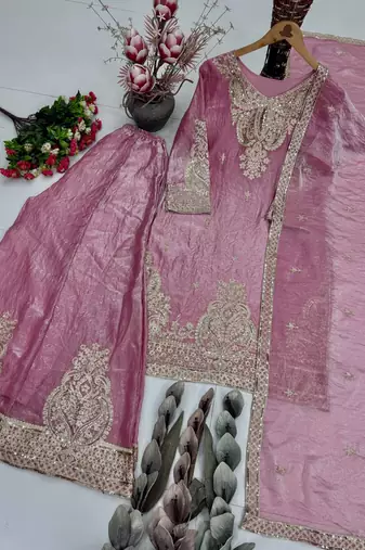 Pink Color Embroidery And Sequance Work Silk Blend Salwar Suit