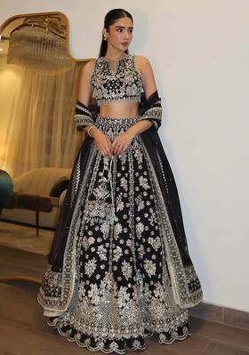 black color zari sequins dori work  silk blend lehenga Choli Set 1