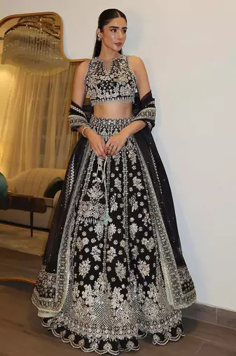 black color zari sequins dori work  silk blend lehenga Choli Set