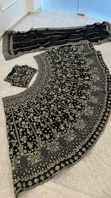 black color zari sequins dori work  silk blend lehenga Choli Set 2