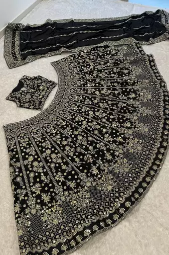 black color zari sequins dori work  silk blend lehenga Choli Set