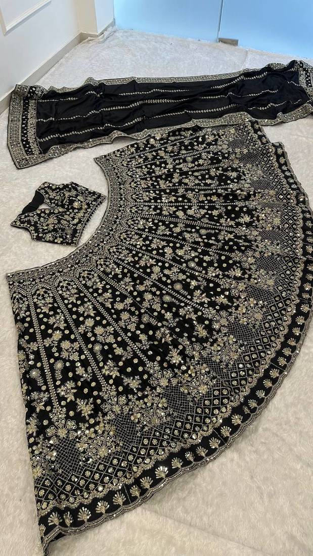 black color zari sequins dori work  silk blend lehenga Choli Set