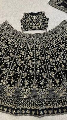 black color zari sequins dori work  silk blend lehenga Choli Set 3