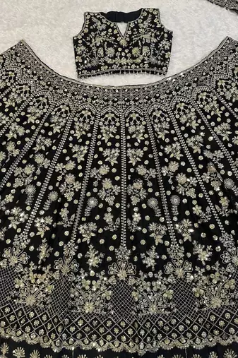 black color zari sequins dori work  silk blend lehenga Choli Set