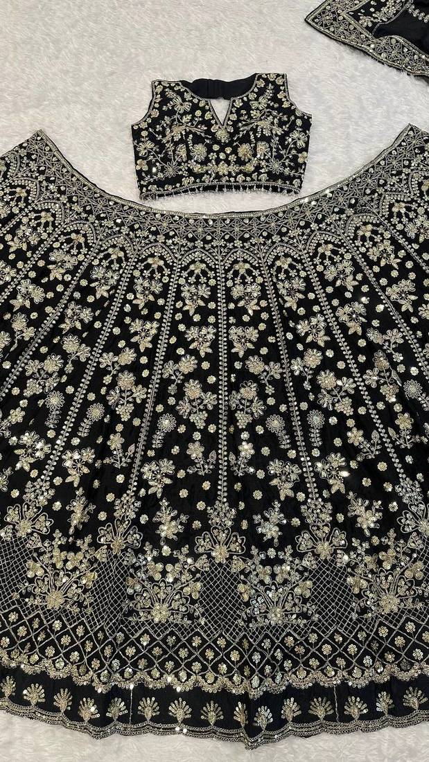black color zari sequins dori work  silk blend lehenga Choli Set