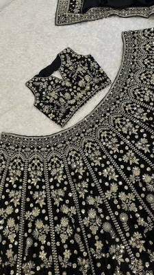 black color zari sequins dori work  silk blend lehenga Choli Set 4