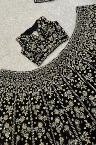 black color zari sequins dori work  silk blend lehenga Choli Set