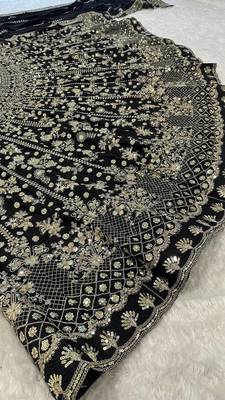 black color zari sequins dori work  silk blend lehenga Choli Set 5