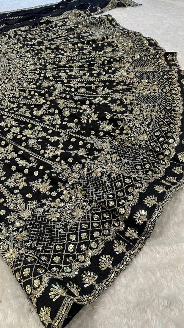black color zari sequins dori work  silk blend lehenga Choli Set