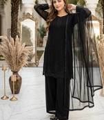 Black Color Embroidery And Beads Work Fuax Georget Salwar Suit 