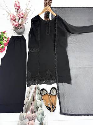 Black Color Embroidery And Beads Work Fuax Georget Salwar Suit  3