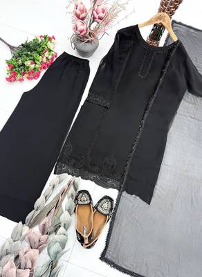 Black Color Embroidery And Beads Work Fuax Georget Salwar Suit  4