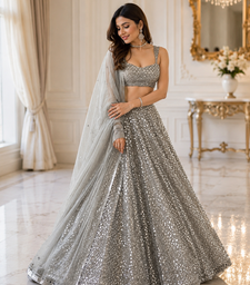 grey sequin silk blend lehnga Choli Set