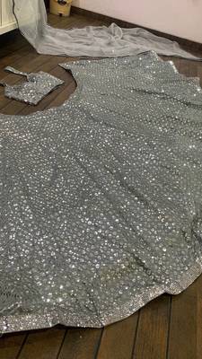 grey sequin silk blend lehnga Choli Set 2