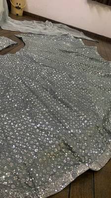 grey sequin silk blend lehnga Choli Set 3