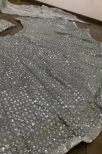 grey sequin silk blend lehnga Choli Set