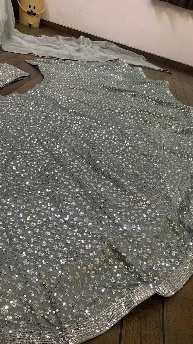 grey sequin silk blend lehnga Choli Set