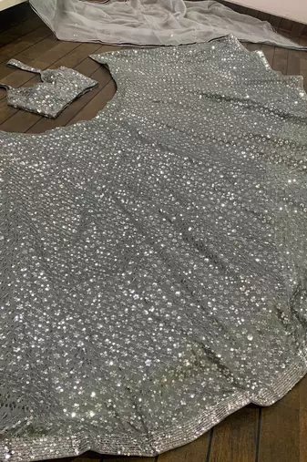 grey sequin silk blend lehnga Choli Set