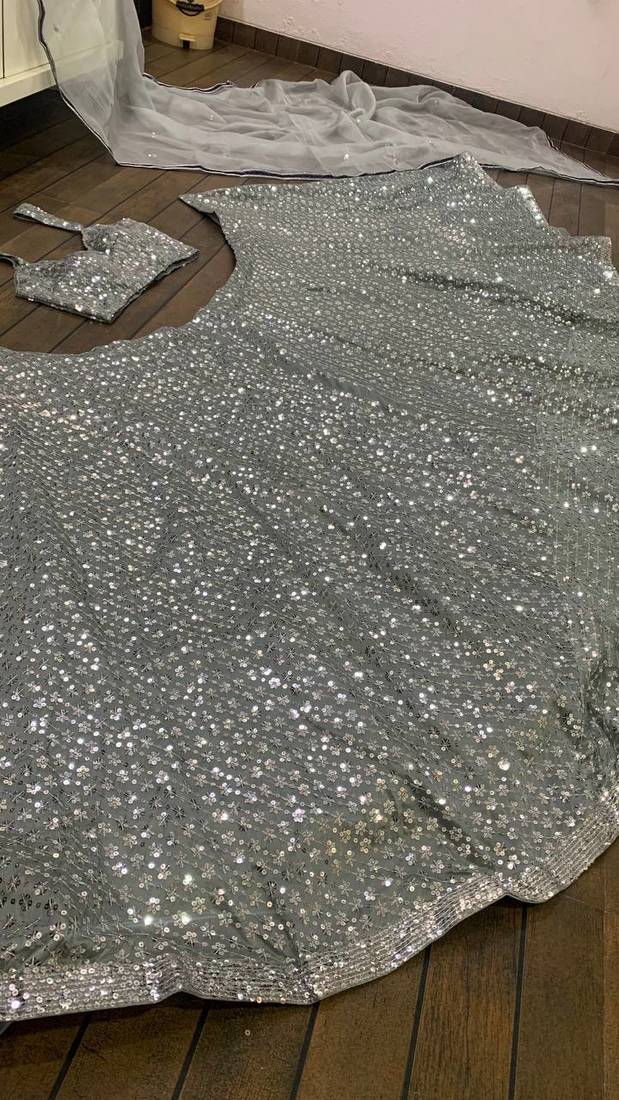 grey sequin silk blend lehnga Choli Set
