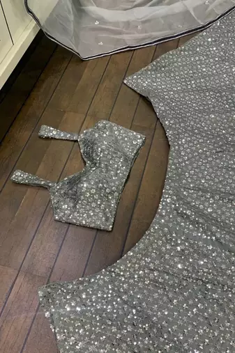 grey sequin silk blend lehnga Choli Set