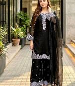 Black Color Embroidery And Sequance Work Chanderi Salwar Suit