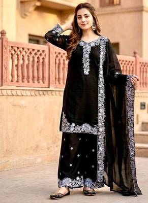Black Color Embroidery And Sequance Work Chanderi Salwar Suit 2