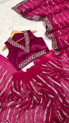 rani pink color sequins thread dori work Georgette saree 3