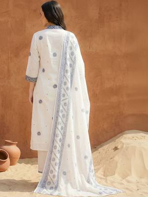 Women Floral Embroidered Regular Thread Work Pure Cotton Kurta with Trousers & With Dupatta 4