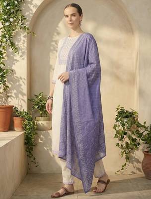Women Ethnic Motifs Embroidered Regular Thread Work Pure Cotton Kurta with Trousers & With Dupatta 4