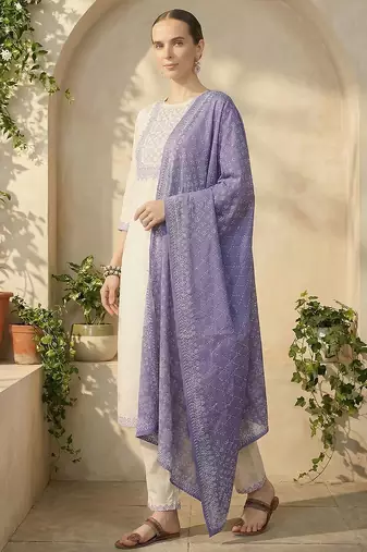 Women Ethnic Motifs Embroidered Regular Thread Work Pure Cotton Kurta with Trousers & With Dupatta