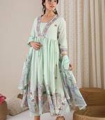Women Ethnic Motifs Embroidered Panelled Thread Work Pure Cotton Kurta with Trousers & With Dupatta