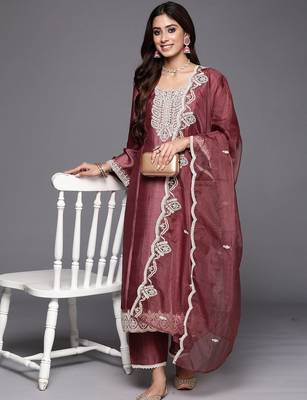 Women Ethnic Motifs Embroidered Kurta with Trousers & Dupatta 5