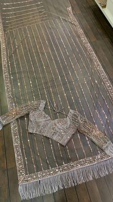 light brown color equence dori zari work jhalar border work Net saree 4