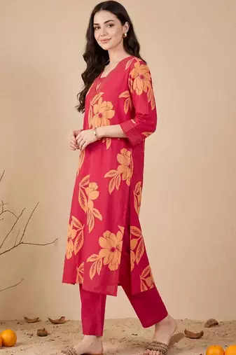Women Floral Printed Regular Pure Cotton Kurta with Trousers