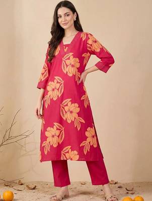 Women Floral Printed Regular Pure Cotton Kurta with Trousers 6