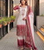 White And Maroon Color Sequence And Embroidery Work Georgette Salwar Suit