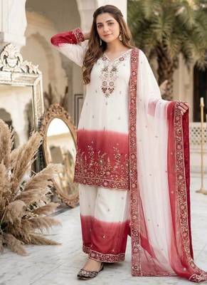 White And Maroon Color Sequence And Embroidery Work Georgette Salwar Suit 2