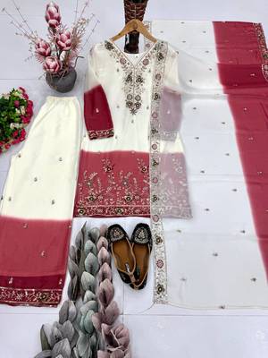 White And Maroon Color Sequence And Embroidery Work Georgette Salwar Suit 3