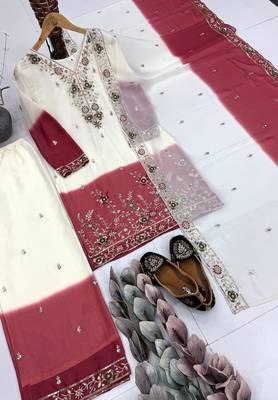 White And Maroon Color Sequence And Embroidery Work Georgette Salwar Suit 4