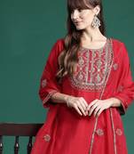 Ethnic Motifs Embroidered Liva Kurta With Trousers & Dupatta