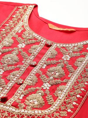 Ethnic Motifs Embroidered Liva Kurta With Trousers & Dupatta 2