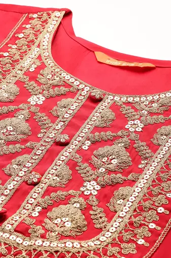 Ethnic Motifs Embroidered Liva Kurta With Trousers & Dupatta
