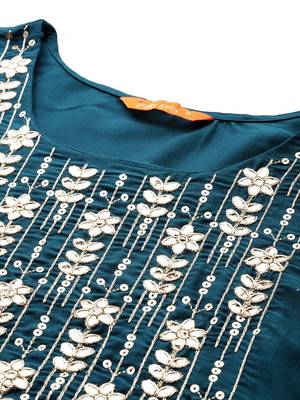 Women Floral Embroidered Regular Sequinned Kurta with Trousers & With Dupatta 2
