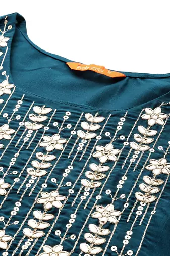 Women Floral Embroidered Regular Sequinned Kurta with Trousers & With Dupatta