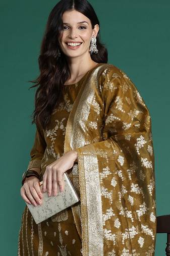 Women Ethnic Motifs Woven Design Kurta with Trousers & With Dupatta