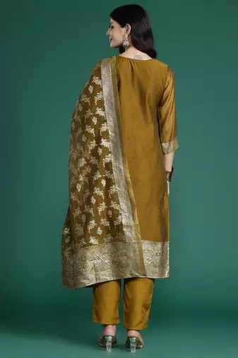 Women Ethnic Motifs Woven Design Kurta with Trousers & With Dupatta